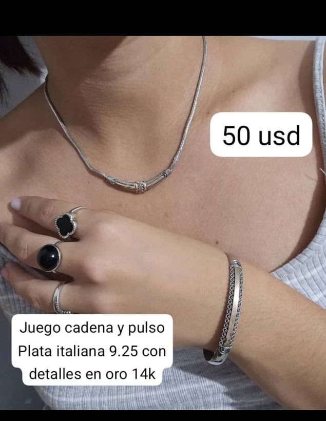 Cadena y Pulso de plata con detalles en oro