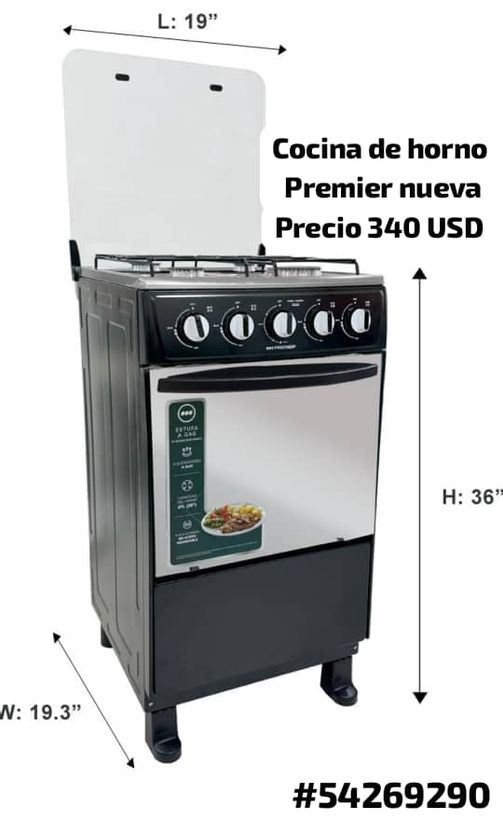 Cocina con horno nueva marca Premier tipo espejo.
